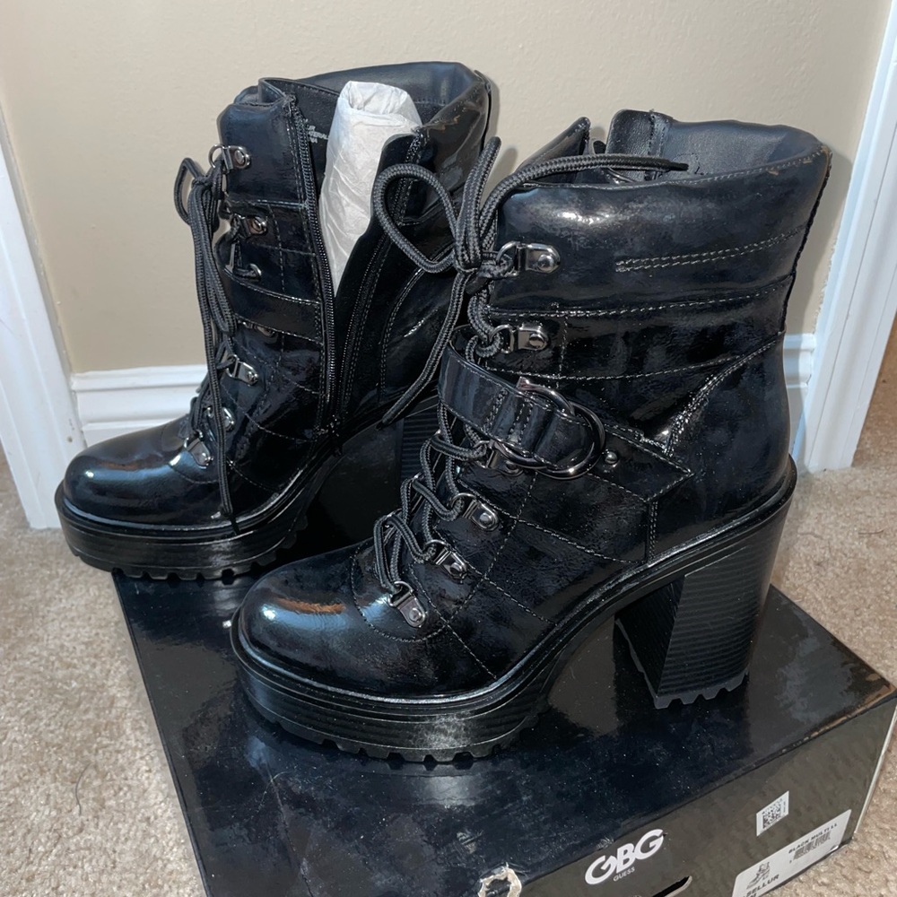GBG Los Angeles Black Heeled Boots with Chunky Platform